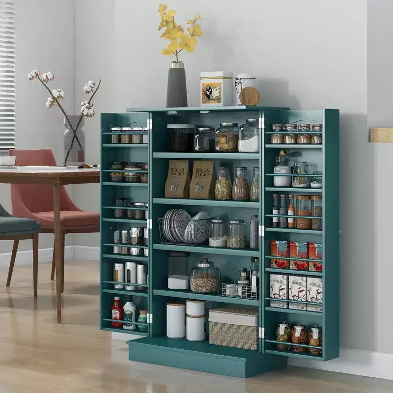 HOMCOM Dispensa da Cucina 41, Mobile Credenza da Cucina a 2 Ante con 5 Ripiani, 12 Portaspezie e Mensole Regolabili per Sala da Pranzo