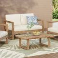 Set Mobili da Patio in Legno di Acacia, Set Conversazione per Esterni con Tavolino da Caffè e Morbidi Cuscini per Giardino, Portico e Balcone, Beige - Merax