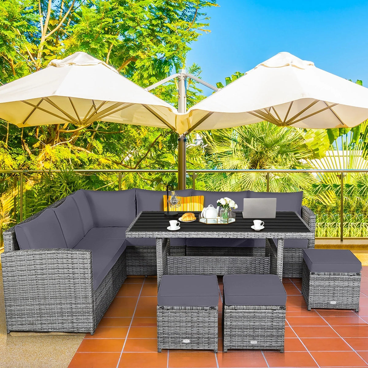 Costway Set da pranzo da 7 pezzi in rattan per esterni Divano componibile ottomano - Vedi dettagli
