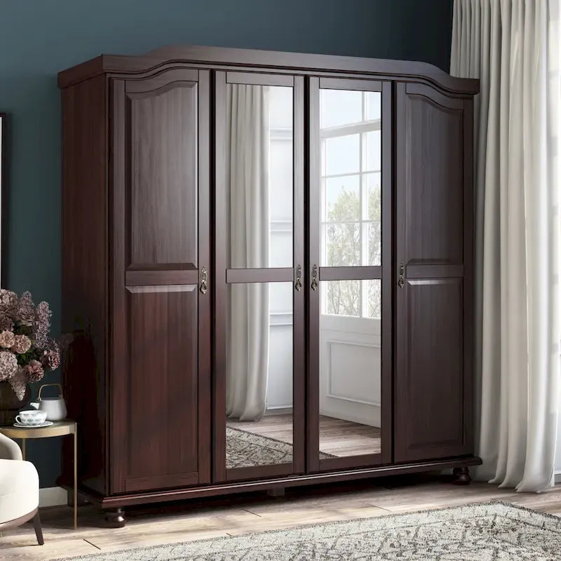 Palace Imports Armadio Kyle a 4 Ante in 100% Legno Massello con Ante in Legno Massello o a Specchio