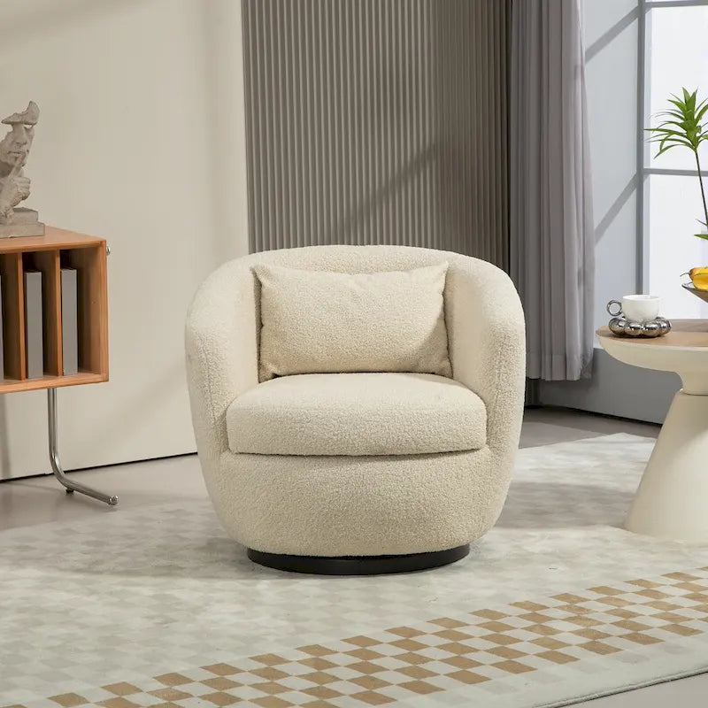 Poltrona Girevole Imbottita a Botte con Contenitore, Sedia Moderna da Salotto per Camera da Letto/Ufficio/Zone Lettura