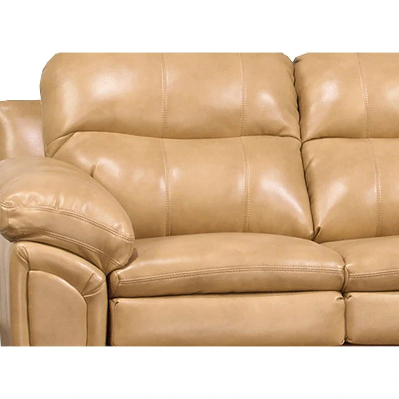 Set divano, divanetto e poltrona in gel di pelle marrone chiaro Simon