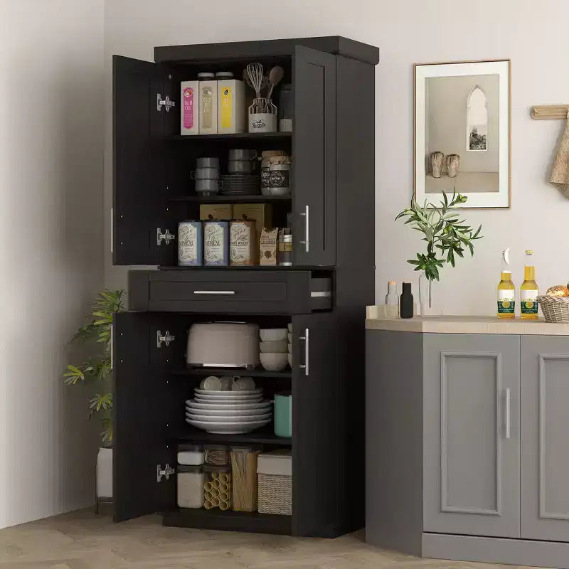 Dispensa da Cucina Moderna, Mobile Autoportante con Ante e Cassetti, Ripiani Regolabili