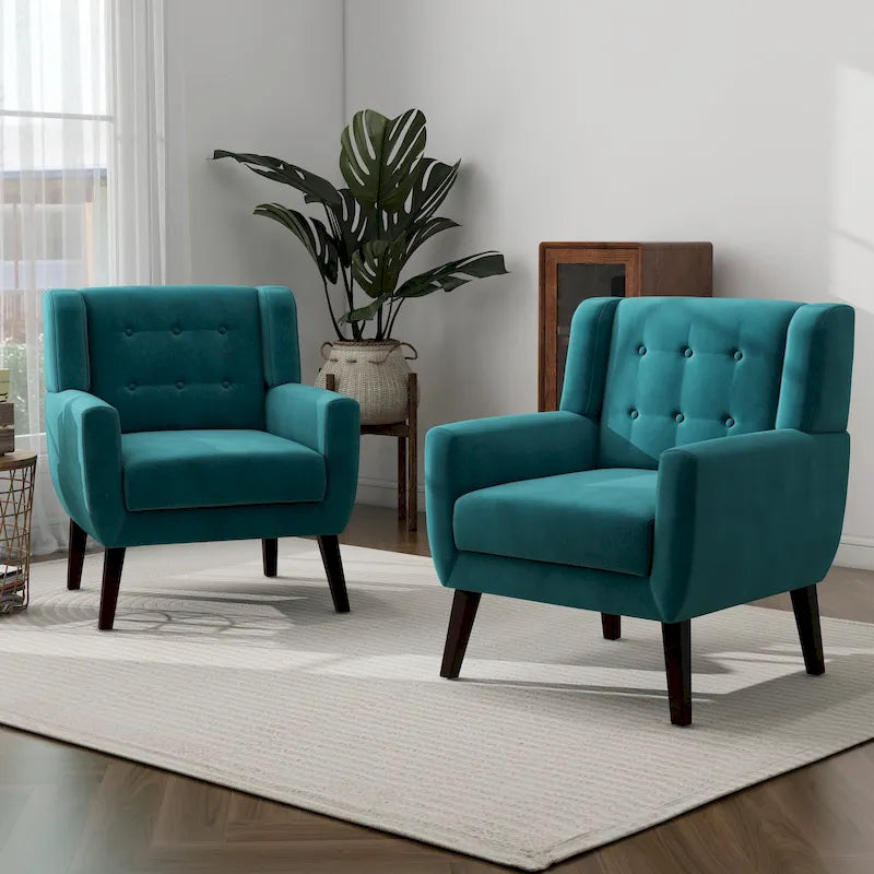 Set di 2 Poltrone Accent in Velluto per Soggiorno, Poltrona Imbottita