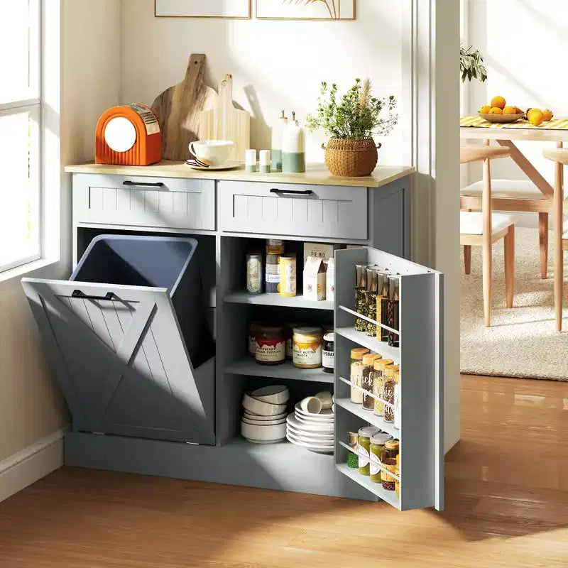 Mobiletto portarifiuti a scomparsa HOMCOM con cassetti, mobiletto da cucina in stile rustico con pattumiera nascosta