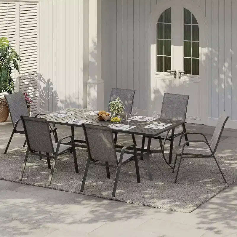 Sedie da patio, Set di 4/6 sedie da pranzo impilabili per esterni in textilene leggero per tutte le stagioni con braccioli per giardino, bordo piscina