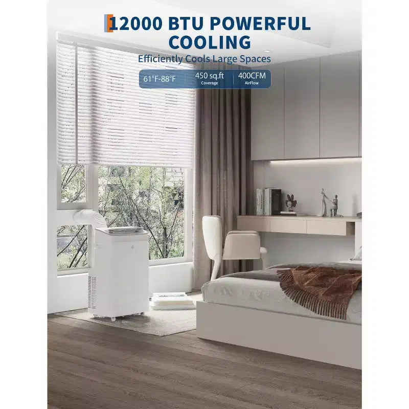 Condizionatore portatile da 15.000 BTU, unità AC portatile 3-in-1 con deumidificatore e ventilatore, modalità sleep, telecomando e pannello LED, raffredda 850 piedi quadrati, silenzioso