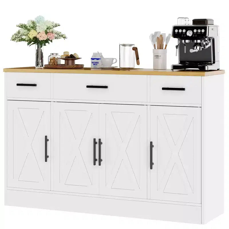 Mobile Buffet Celebalcony con Contenitore, Grande Mobile Contenitore da Cucina da 53,4 pollici con 3 Cassetti e 4 Ante, Ripiano Regolabile per Cucina, Soggiorno
