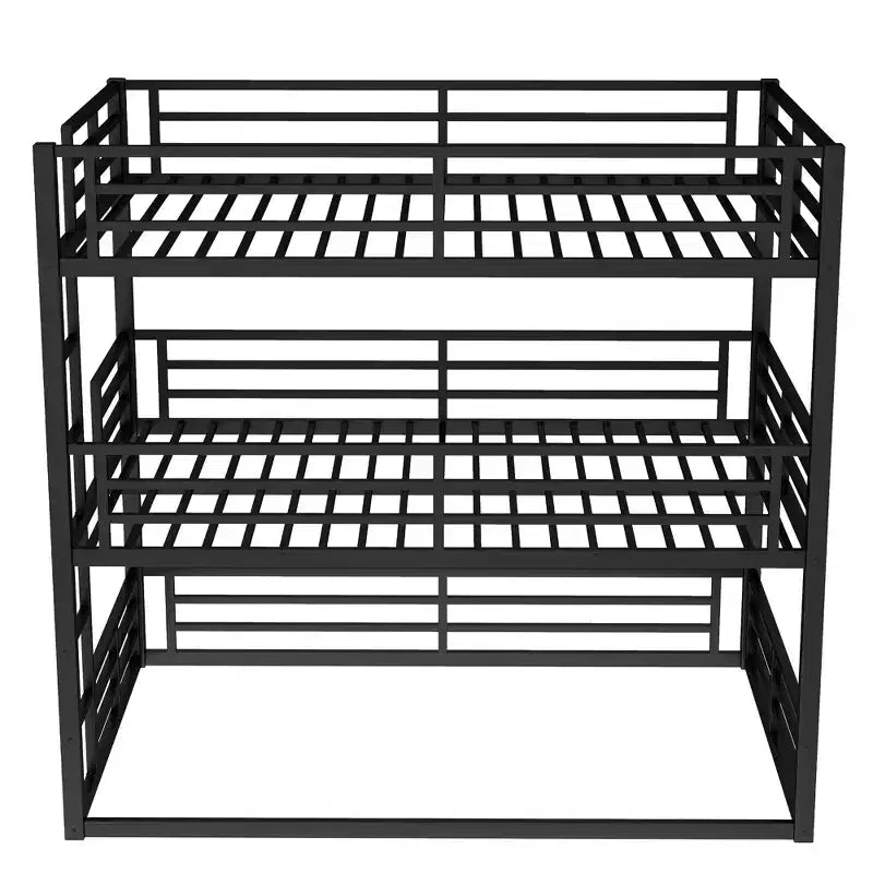 Letto a castello triplo completo, in metallo, con ringhiere di sicurezza, letto a castello robusto con design a riduzione di rumore, nero