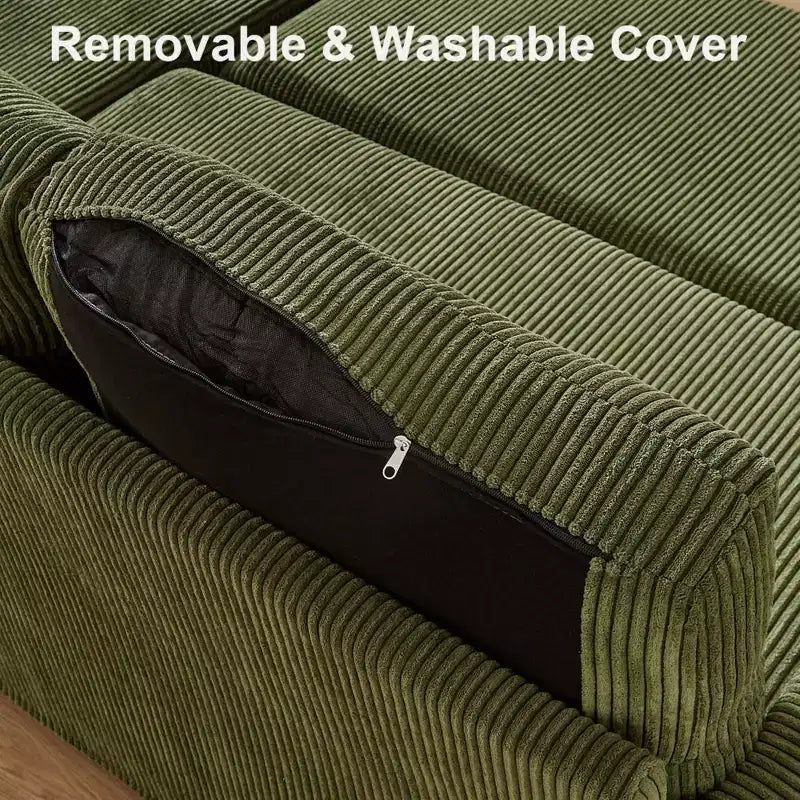 Divano Letto Estraibile 2 in 1 Dyonery con Chaise Longue Contenitore e USB, Divano Angolare in Velluto a Coste per Soggiorno