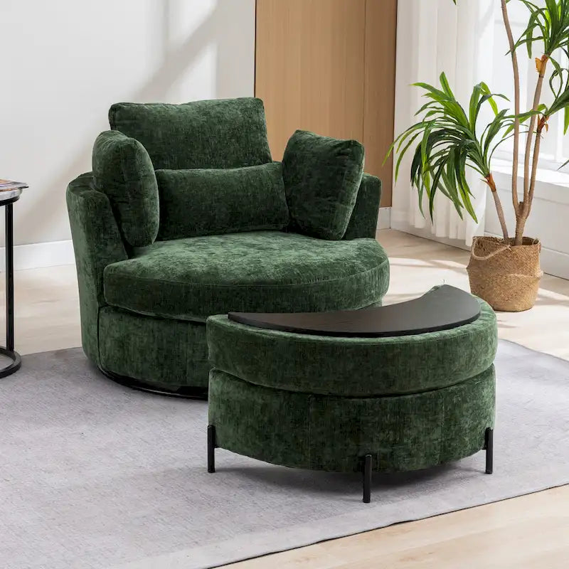 Poltrona girevole imbottita 42.3W con 4 cuscini e pouf contenitore a mezzaluna