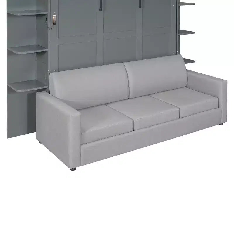 Letto a scomparsa Queen Murphy con divano, letto a scomparsa Queen Size con armadio, letto a parete pieghevole con libreria e mensole per camera degli ospiti o ufficio