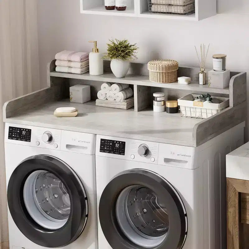 Comptoir de lave-linge et sèche-linge à 2 niveaux avec étagère ou tiroirs, couvercle de comptoir de buanderie avec coussin antidérapant, 54x27,5 - Dessus de lave-linge pour plier les vêtements