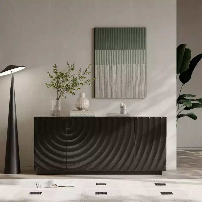 59 Modern Spiral Madia Buffet, Mobile Contenitore a Basso Profilo da Ingresso con Ante a Ondulazione 3D