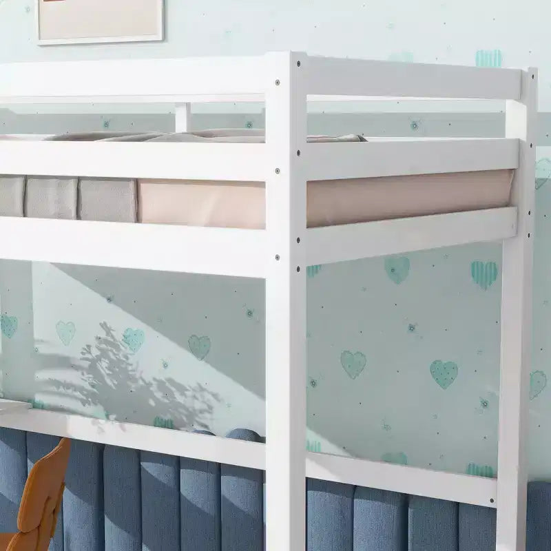 Letto a soppalco Okak Minimalism con scaletta, letto a soppalco singolo in legno di gomma con spondina di sicurezza e scrivania integrata, telai per letti per bambini, ragazzi