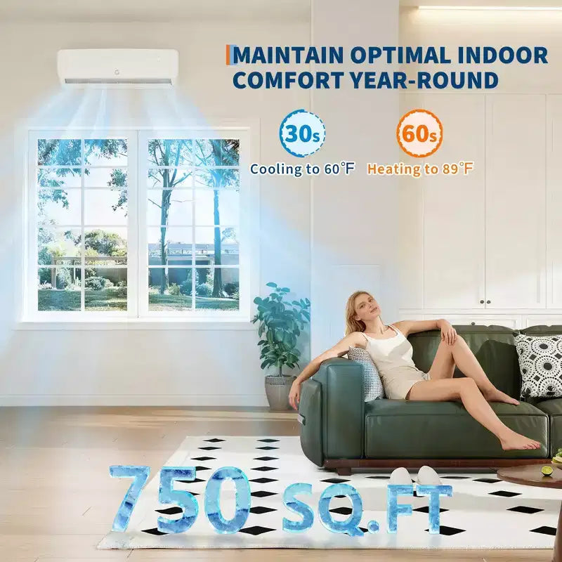 Ultra-Silenzioso 42dB|12000 BTU 19 SEER Climatizzatore a Pompa di Calore Mini-Split Senza Canalizzazione|3-in-1 Raffreddamento, Riscaldamento e Deumidificazione|Sistema AC Inverter Bianco 230V