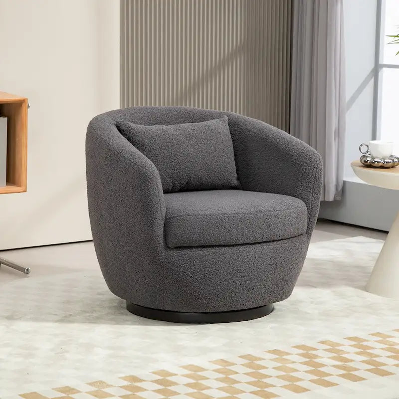 Poltrona Girevole Imbottita a Botte con Contenitore, Sedia Moderna da Salotto per Camera da Letto/Ufficio/Zone Lettura