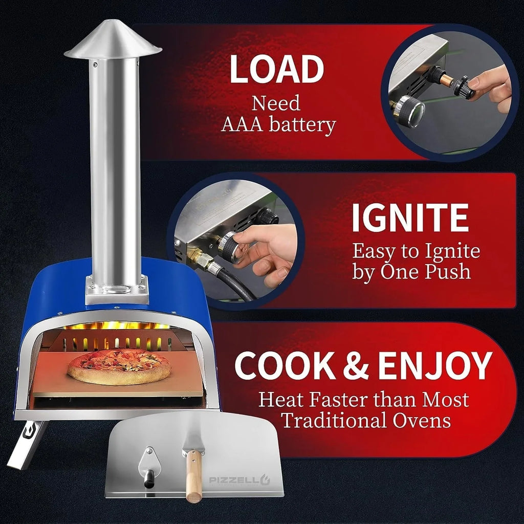Forno per pizza da esterno multifuel per pizza con bruciatore a gas e contenitore per legna - 12 pollici