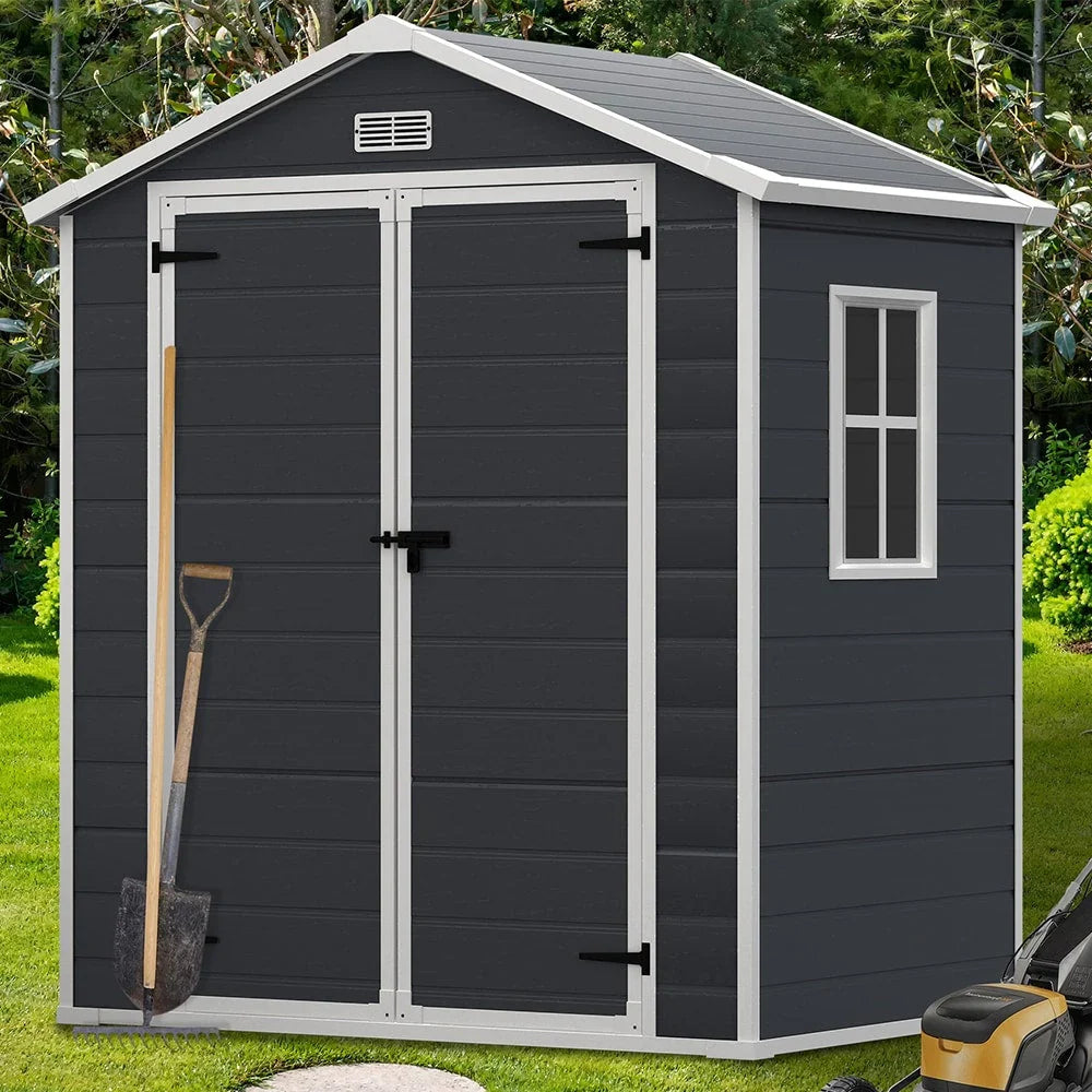Casetta da giardino in resina per esterni, in plastica, per tutte le stagioni, con pavimento, 6 x 4 piedi/6 x 8 piedi/8 x 6 piedi/8 x 10 piedi, Spire Tool Shed