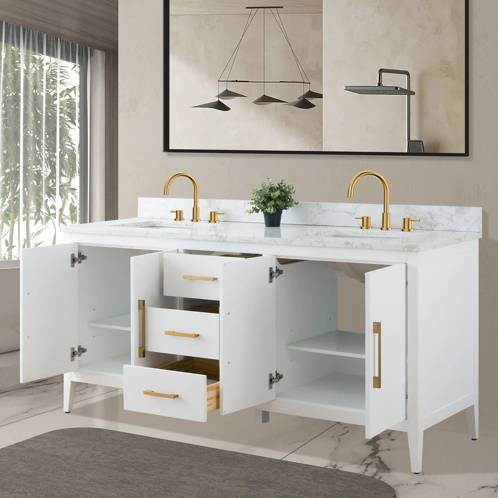Mobile lavabo doppio Vanity Art 72 per bagno con piano in marmo composito