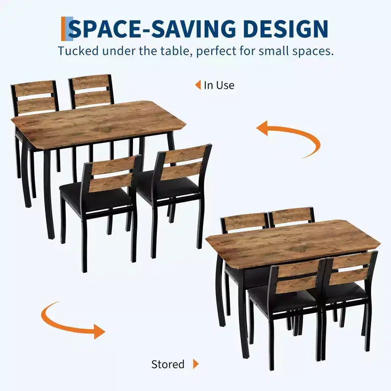 Tavolo e sedie da cucina con struttura in metallo, set da 5 pezzi, con design smussato