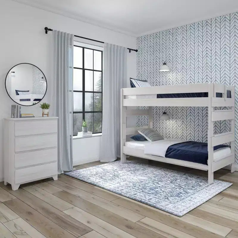 Letto a castello in legno massello Plank+Beam, stile rustico, singolo su singolo, per adulti