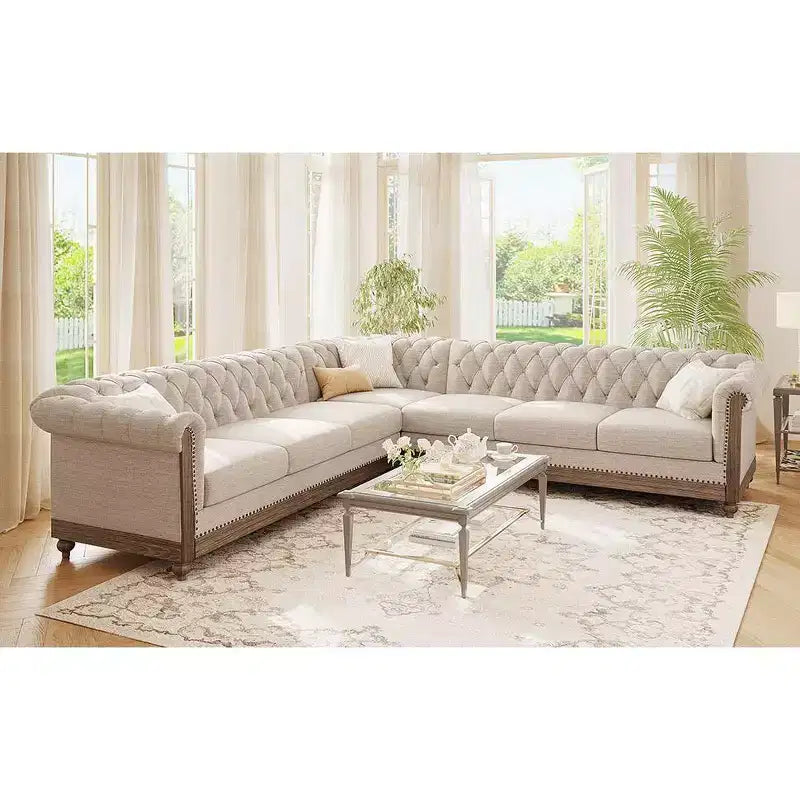 Divano componibile Mirod Large Retro con gambe in legno, comodo design modulare per salotto, soggiorno e spazi familiari