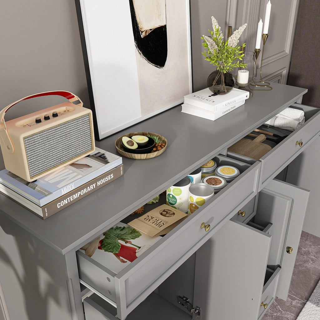 59.1'' Credenza Buffet Bianco Laccato Moderno Metà Secolo Contemporaneo