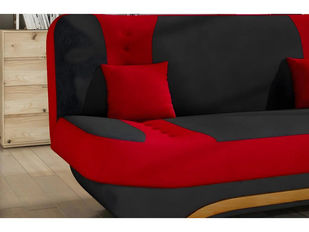 Divano letto a 3 posti con contenitore - bicolore antracite/rosso - in tessuto di qualità EWIN