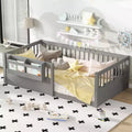 Lit d'enfant Bellemave avec clôture rehaussée et étagère, cadre de lit Montessori double en bois pour filles et garçons