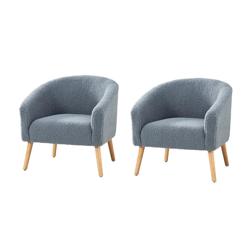Poltrona Sheila Modern 30 W Boucle con gambe in legno massello, set da 2 di HULALA HOME