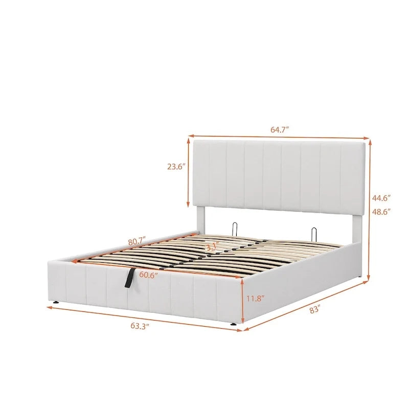 Letto imbottito Queen size con sistema di sollevamento idraulico e vano contenitore - Beige