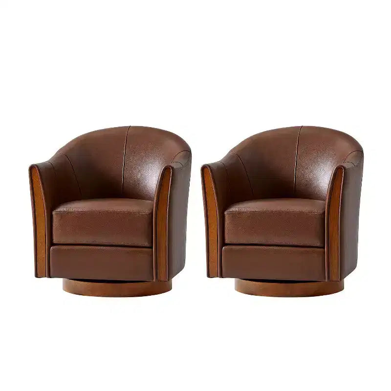 Poltrona a botte girevole Pocono in vera pelle con base in legno massello - Set da 2Artful Living Design