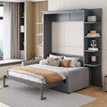 Letto a scomparsa Queen Murphy con divano, letto a scomparsa Queen Size con armadio, letto a parete pieghevole con libreria e mensole per camera degli ospiti o ufficio