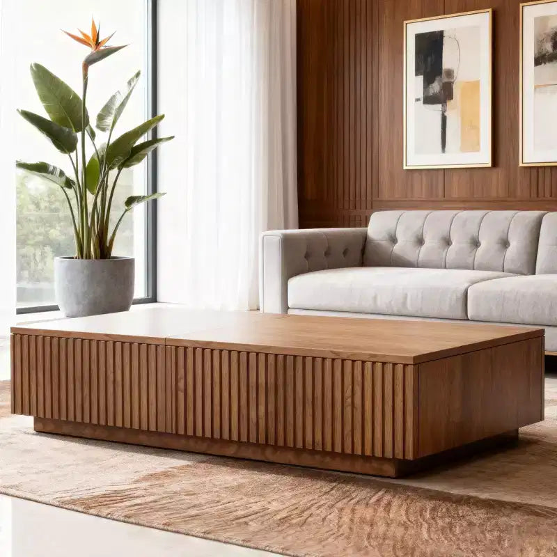 51.1 Tavolino da caffè Mid-Century Modern con piano sollevabile, tavolino rettangolare in noce per soggiorno