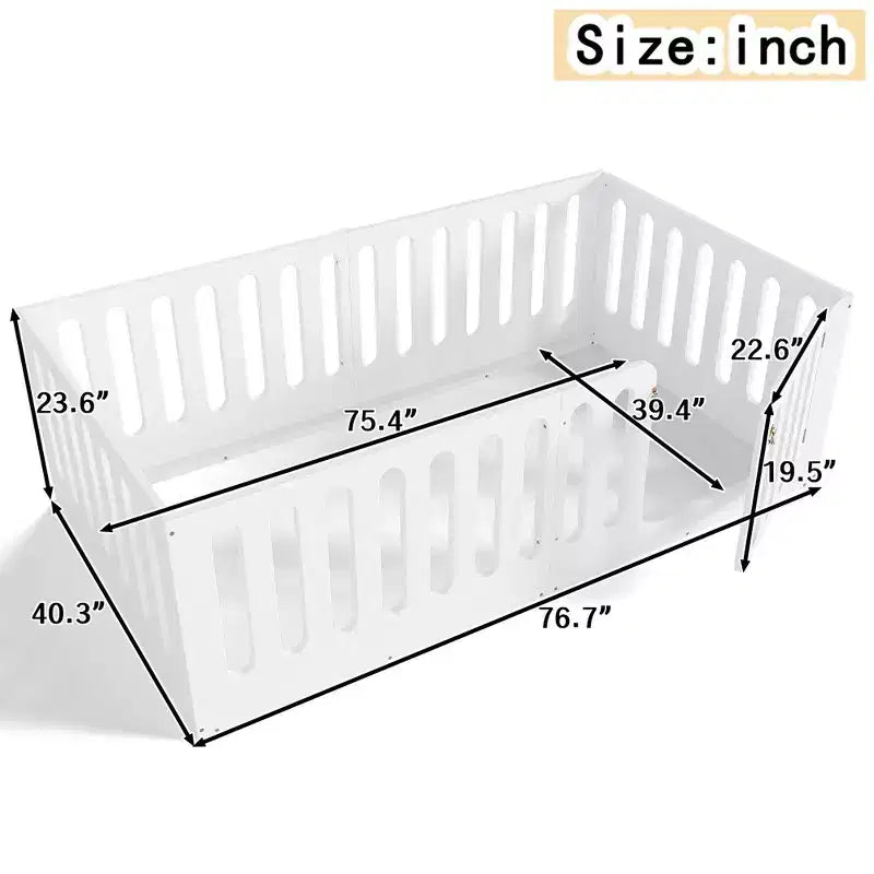 Lettino Montessori da Pavimento Bianco Doppio con Sbarre e Porta – Legno Massello, 1 Bambino