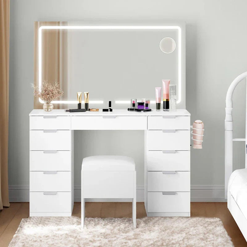Moasis 46 Mobile con specchio illuminato, presa integrata e porta asciugacapelli - 55,8 A x 46 L x 11,7 P