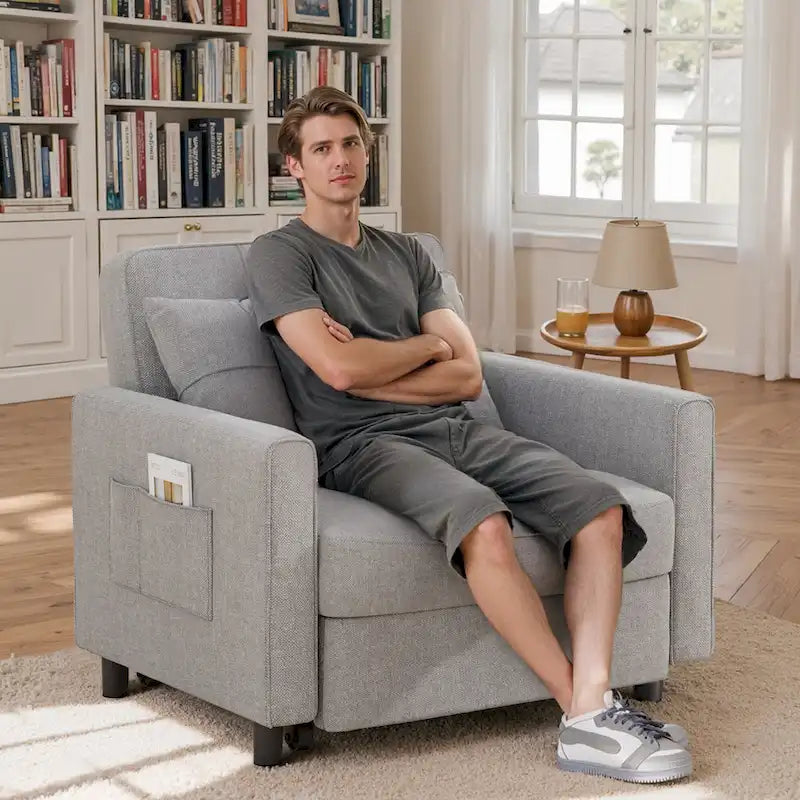 Poltrona Letto Trasformabile 3-in-1, Divano da Salotto Pieghevole Regolabile Imbottito