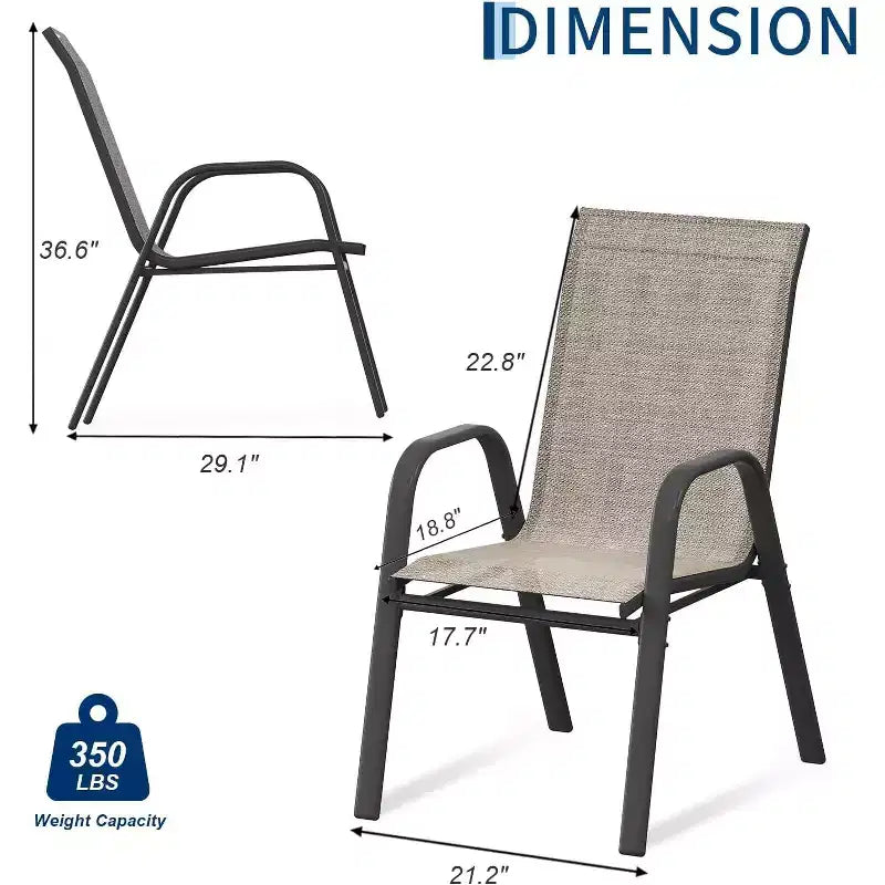 Sedie da patio, Set di 4/6 sedie da pranzo impilabili per esterni in textilene leggero per tutte le stagioni con braccioli per giardino, bordo piscina