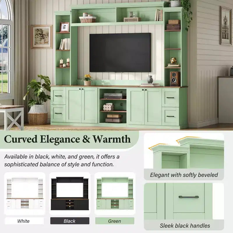 ModernLuxe Mobile TV da Parete 4 in 1 per Stile Rustico, Adatto a TV Fino a 70 Pollici, Consolle Multimediale con Ripiani Regolabili e Cassetti