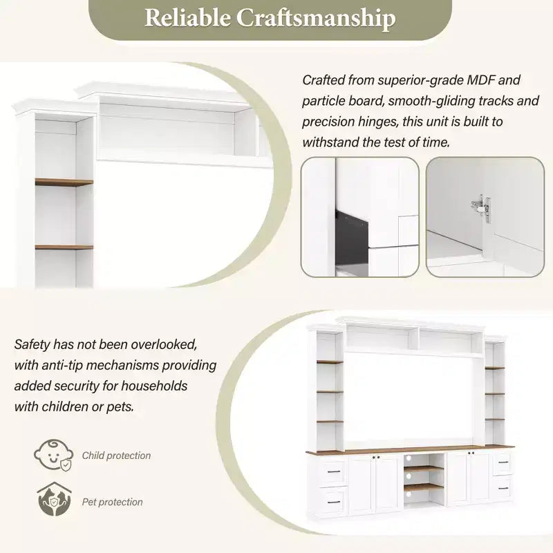 ModernLuxe Mobile TV da Parete 4 in 1 per Stile Rustico, Adatto a TV Fino a 70 Pollici, Consolle Multimediale con Ripiani Regolabili e Cassetti