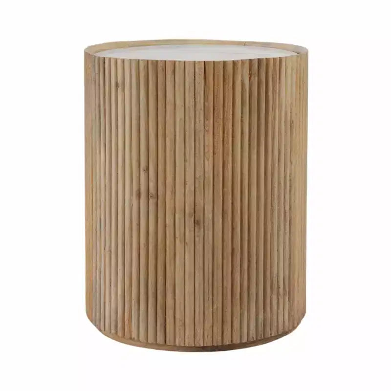 Tavolino Laterale Decorativo in Legno Scanalato con Piano in Marmo e Spazio Contenitivo - Piccolo Tavolino d'Appoggio per Arredo Camera da Letto o Soggiorno