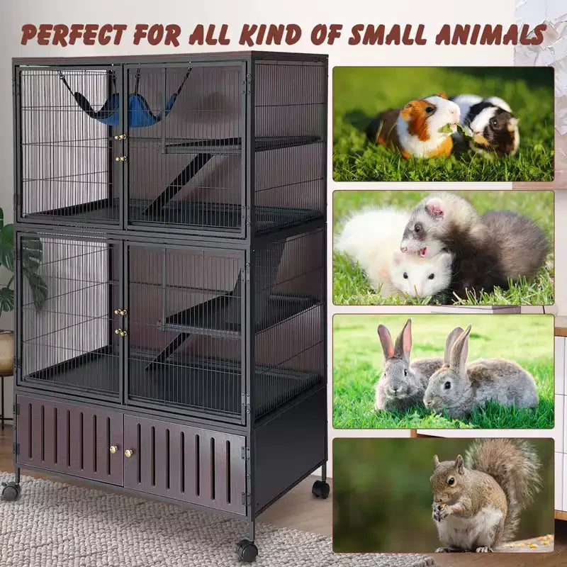 Gabbia per animali di piccola taglia, Gabbia per furetti - Habitat a 5 livelli da 150 cm con mobiletto, include amaca/ruote/rampe rimovibili/vassoi facili da pulire