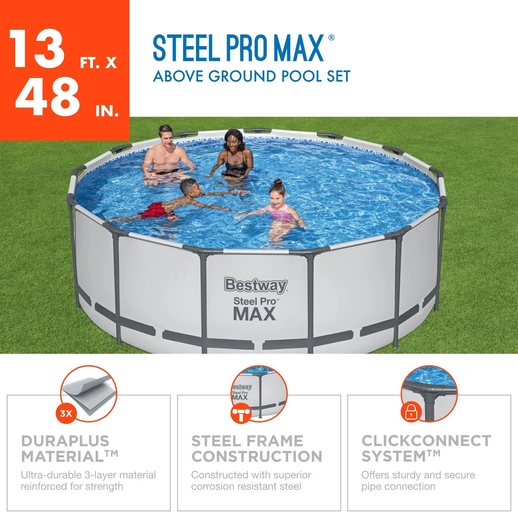 Piscina Fuori Terra Rotonda Bestway Steel Pro MAX con Pompa e Copertura