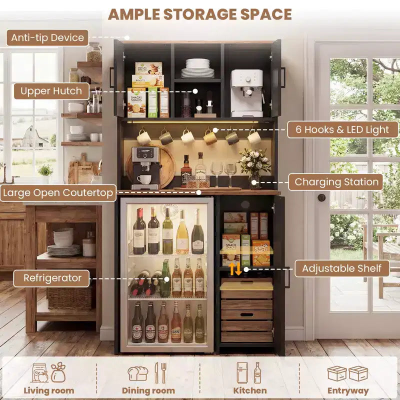 Mobile dispensa da cucina Besiost con spazio per mini frigo, mobile bar con ripiano contenitore
