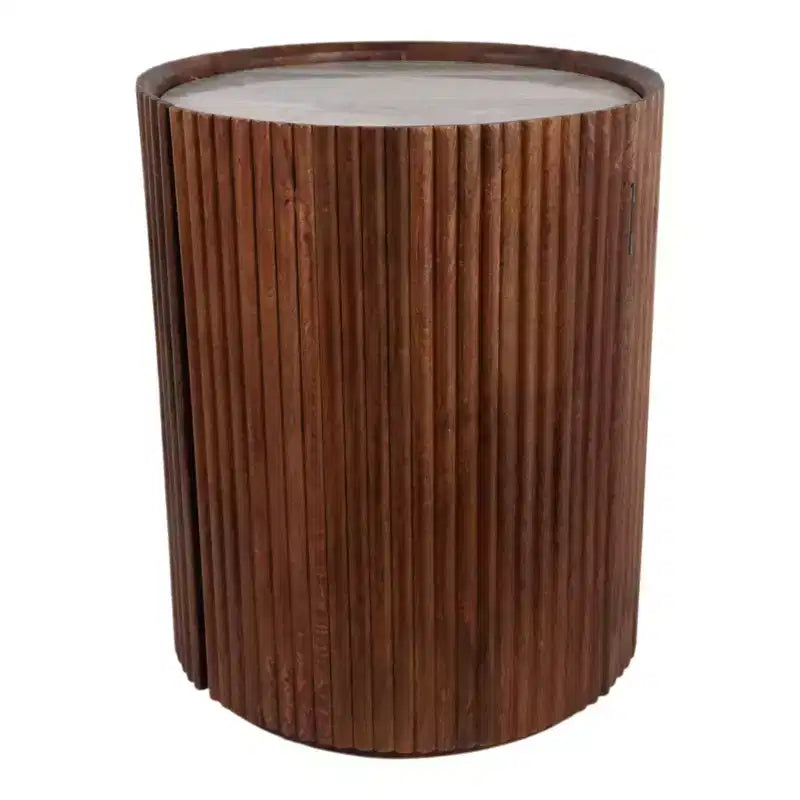 Tavolino Laterale Decorativo in Legno Scanalato con Piano in Marmo e Spazio Contenitivo - Piccolo Tavolino d'Appoggio per Arredo Camera da Letto o Soggiorno