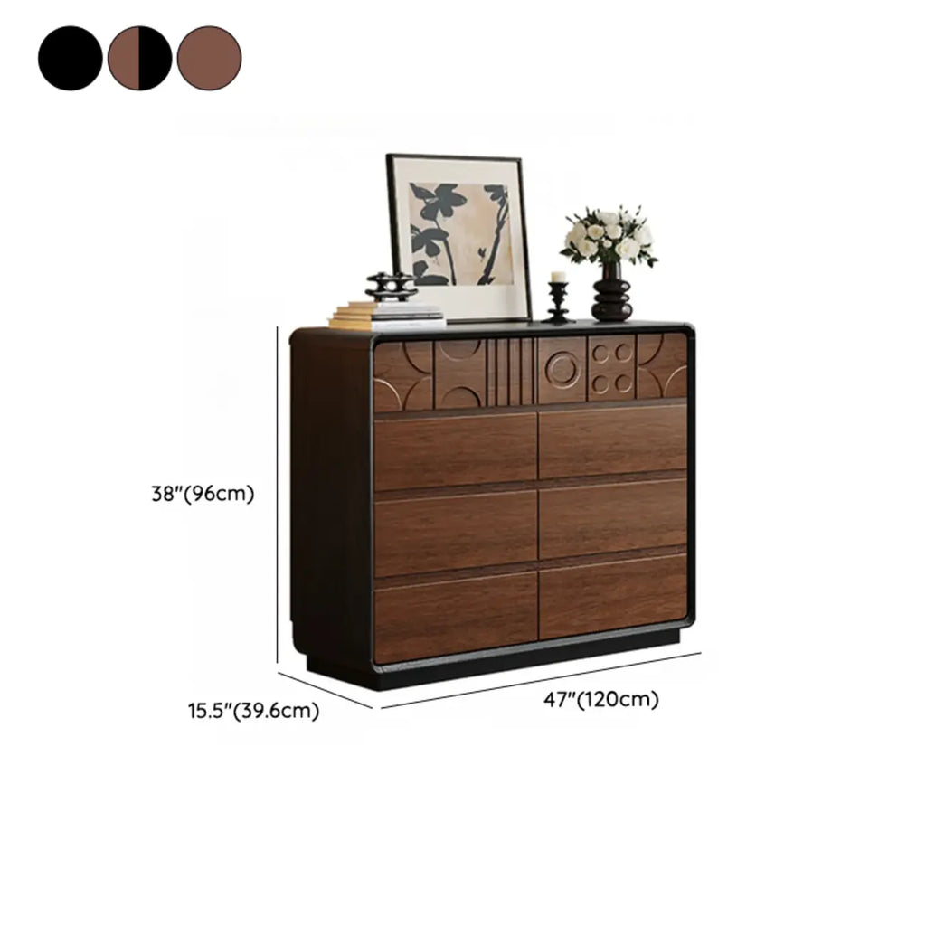 Cassettiera in legno ispirata all'Art Déco con intagli geometrici