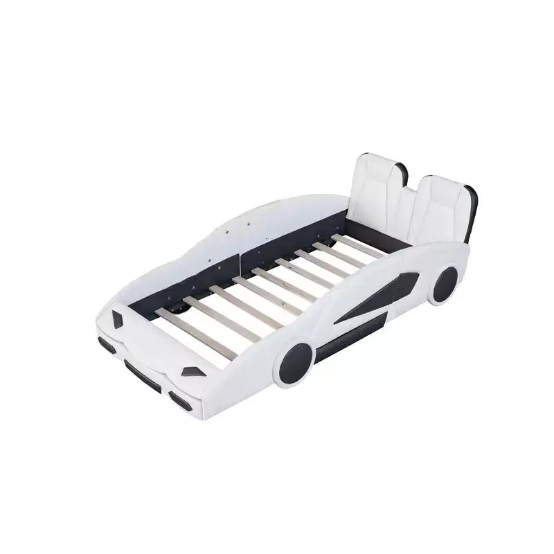Letto a piattaforma a forma di auto da corsa Whisen Wood, formato singolo, con LED e schienale imbottito
