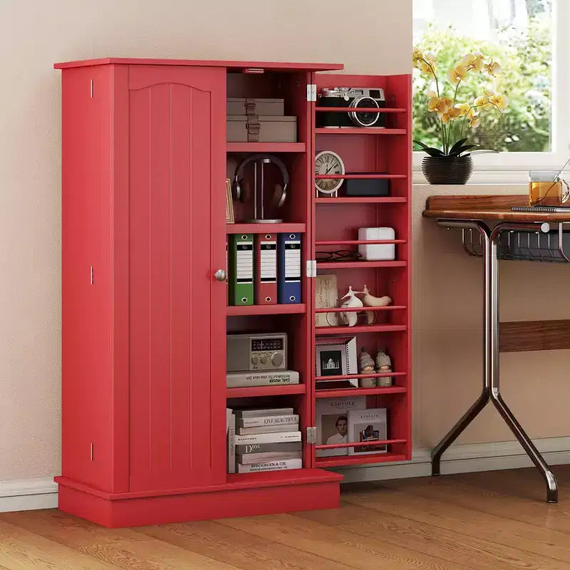 HOMCOM Dispensa da Cucina 41, Mobile Credenza da Cucina a 2 Ante con 5 Ripiani, 12 Portaspezie e Mensole Regolabili per Sala da Pranzo