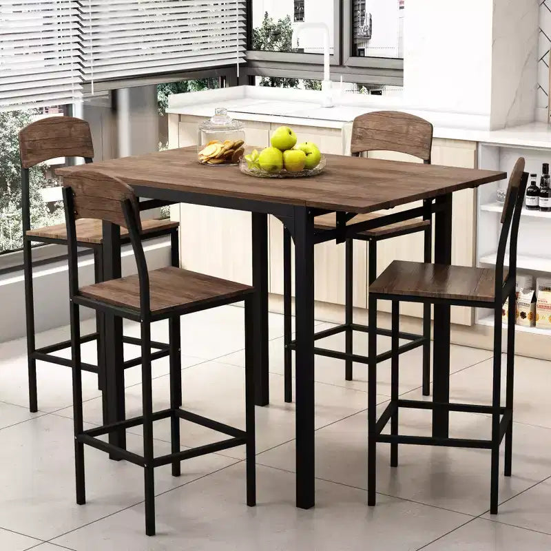 Set da pranzo 5 pezzi Whisen Farmhouse con tavolo a foglia ribaltabile ad altezza bancone e sedie da pranzo